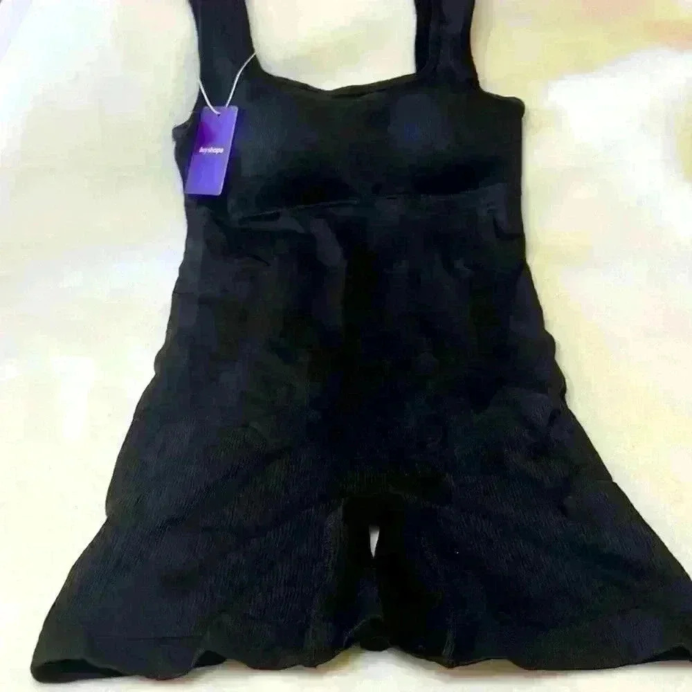 Hey Shape Black Ribbed Square Neck Short Body Suit. Size Large - Picture 2 of 5